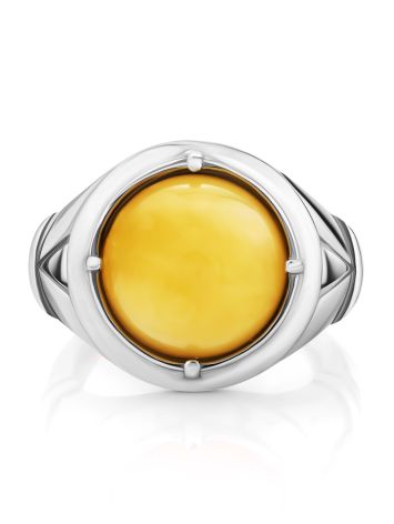 Bright Honey Amber Men's Ring In Sterling Silver The Cesar, Ring Size: 8 / 18, image , picture 3