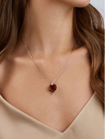 Linden Leaf Motif Silver Amber Pendant, image , picture 4