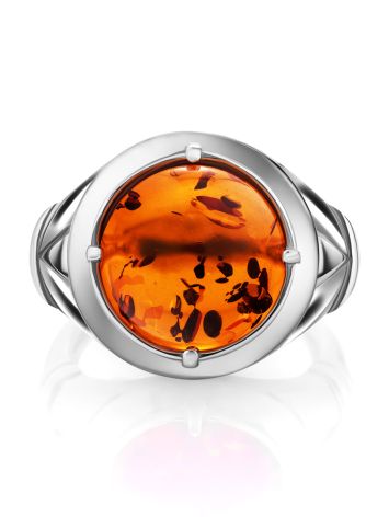 Bold Silver Men's Ring With Cognac Amber The Cesar, Ring Size: 9.5 / 19.5, image , picture 4