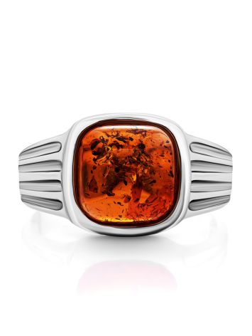Stylish Silver Men's Ring With Cognac Amber The Cesar, Ring Size: 7 / 17.5, image , picture 3