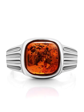 Stylish Silver Men's Ring With Cognac Amber The Cesar, Ring Size: 6.5 / 17, image , picture 3