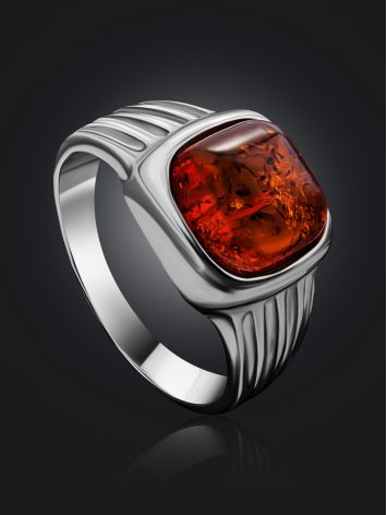Stylish Silver Men's Ring With Cognac Amber The Cesar, Ring Size: 6.5 / 17, image , picture 2