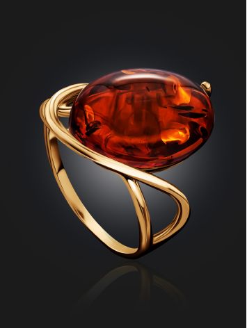 Elegant Gold-Plated Ring With Cognac Amber The Sigma, Ring Size: 6 / 16.5, image , picture 2