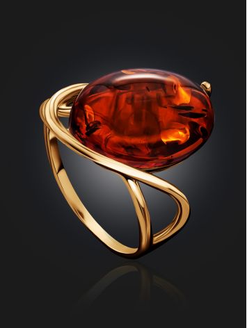 Elegant Gold-Plated Ring With Cognac Amber The Sigma, Ring Size: 12 / 21.5, image , picture 2