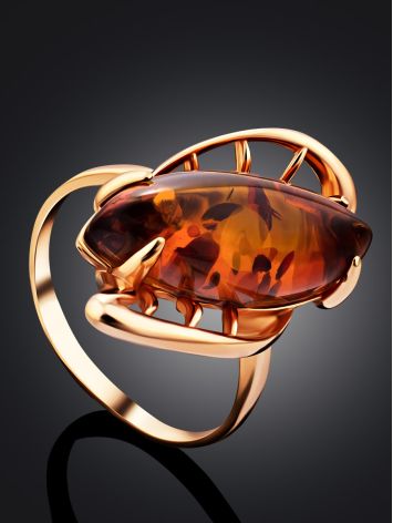 Bold Gold-Plated Ring With Cognac Amber The Tropicana, Ring Size: 11.5 / 21, image , picture 2