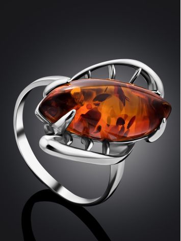 Sterling Silver Cocktail Ring With Cognac Amber The Tropicana, Ring Size: 13 / 22, image , picture 2