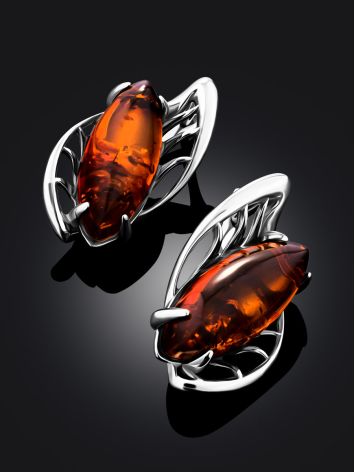 Stylish Silver Earrings With Cognac Amber The Tropicana, image , picture 2