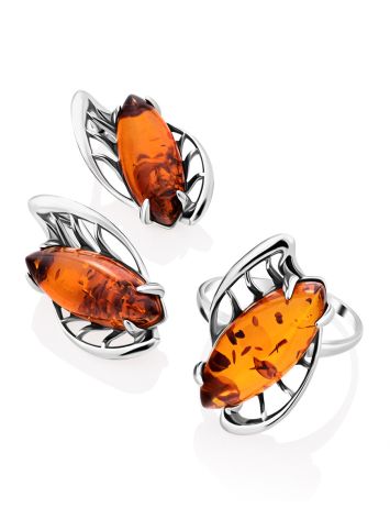 Sterling Silver Cocktail Ring With Cognac Amber The Tropicana, Ring Size: 13 / 22, image , picture 4