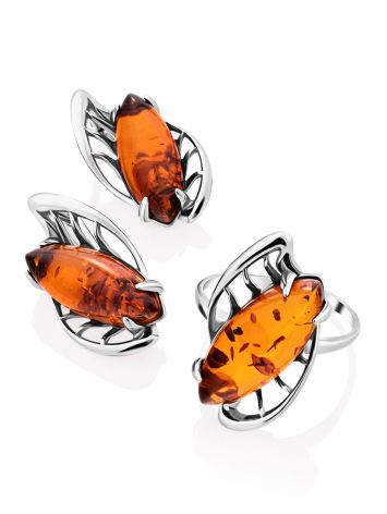Sterling Silver Cocktail Ring With Cognac Amber The Tropicana, Ring Size: 12 / 21.5, image , picture 4