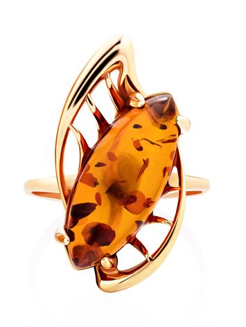 Bold Gold-Plated Ring With Cognac Amber The Tropicana, Ring Size: 13 / 22, image , picture 4