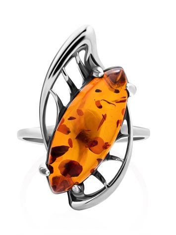 Sterling Silver Cocktail Ring With Cognac Amber The Tropicana, Ring Size: 13 / 22, image , picture 3