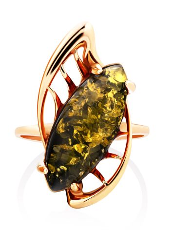 Gold-Plated Cocktail Ring With Green Amber The Tropicana, Ring Size: 5.5 / 16, image , picture 4