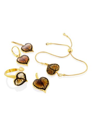 Leaf Motif Gilded Silver Amber Dangle Earrings, image , picture 3