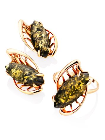 Gold-Plated Cocktail Ring With Green Amber The Tropicana, Ring Size: 5.5 / 16, image , picture 5