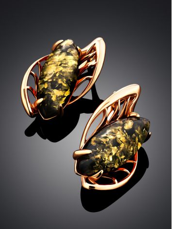 Bold Green Amber Earrings In Gold-Plated Silver The Tropicana, image , picture 2