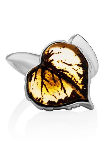 Luminous Leaf Motif Silver Amber Adjustable Ring, Ring Size: Adjustable, image , picture 3