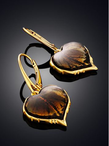 Leaf Motif Gilded Silver Amber Dangle Earrings, image , picture 2