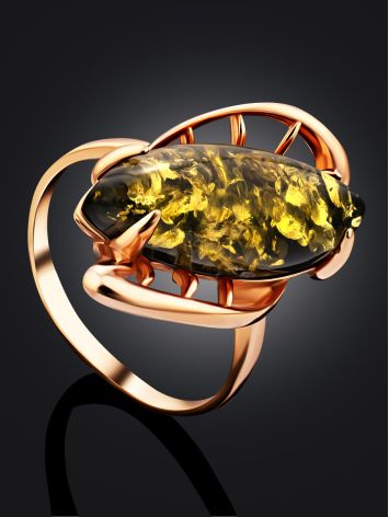 Gold-Plated Cocktail Ring With Green Amber The Tropicana, Ring Size: 5.5 / 16, image , picture 2