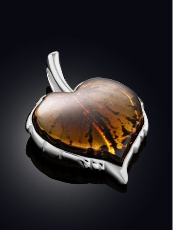 Linden Leaf Motif Silver Amber Pendant, image , picture 2