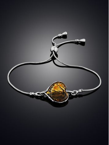 Chic Leaf Motif Silver Amber Slider Bracelet, Length: 21, image , picture 2