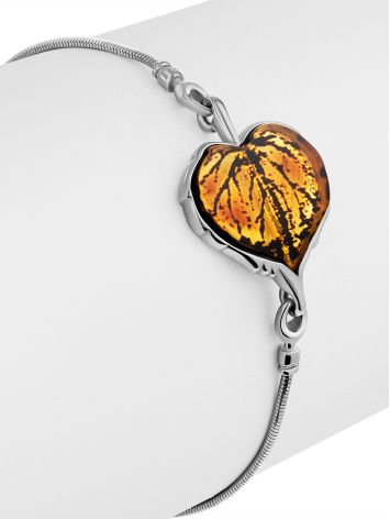 Chic Leaf Motif Silver Amber Slider Bracelet, Length: 21, image , picture 3