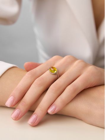 Glossy Silver Ring With Lemon Amber The Amigo, Ring Size: 6 / 16.5, image , picture 4