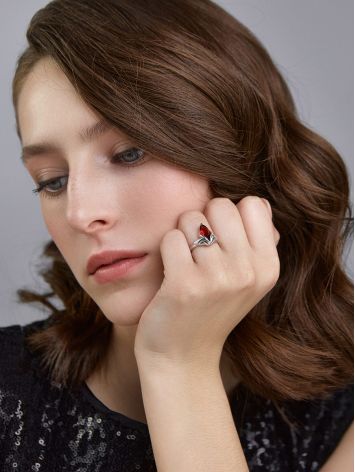 Silver Ring With Cherry Red Garnet Centerstone, Ring Size: 4 / 15, image , picture 3