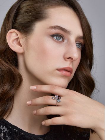 Stylish Silver Ring With Multicolor Crystals, Ring Size: 7 / 17.5, image , picture 4
