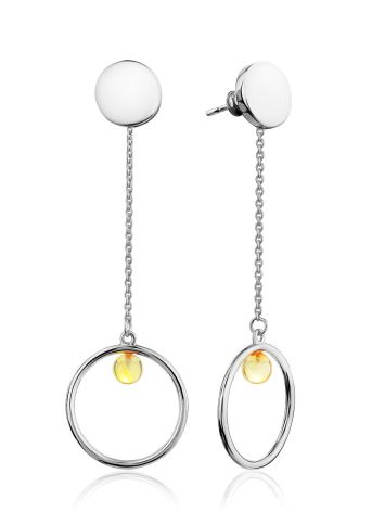 Stylish Silver Chain Earrings With Natural Amber The Palazzo, image 