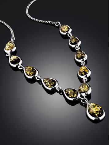 Refined Silver Necklace With Green Amber The Fiori, image , picture 2