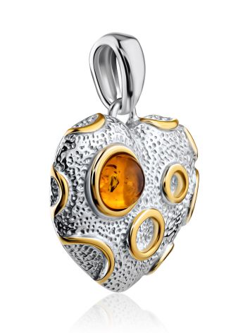 Textured Heart-Shaped Pendant With Amber, image , picture 3