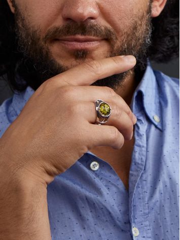 Statement Men's Ring With Green Amber In Sterling Silver The Cesar, Ring Size: / 22.5, image , picture 4