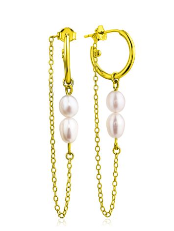 Trendy Gilded Silver Chain Earrings With Pearl The Palazzo, image 