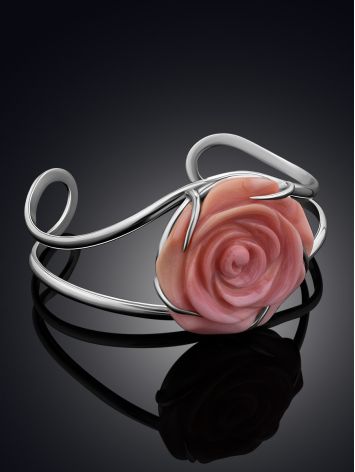 Rose Motif Silver And Oyster Shell Cuff Bracelet, image , picture 2