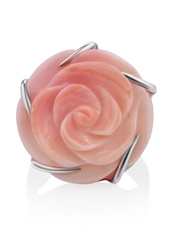Rose Motif Silver And Spiny Oyster Shell Ring, Ring Size: Adjustable, image , picture 4