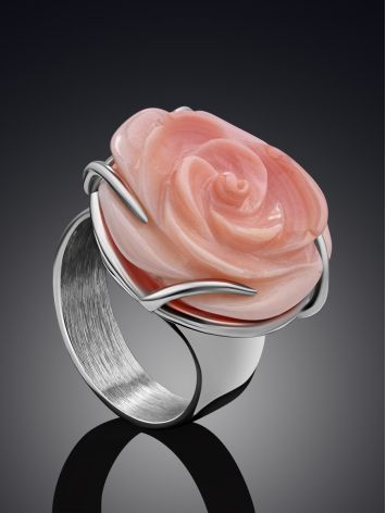 Rose Motif Silver And Spiny Oyster Shell Ring, Ring Size: Adjustable, image , picture 2