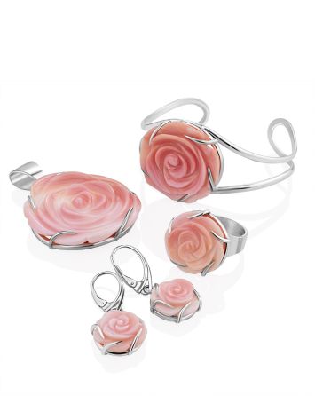 Chic Rose Motif Silver And Oyster Shell Pendant, image , picture 5
