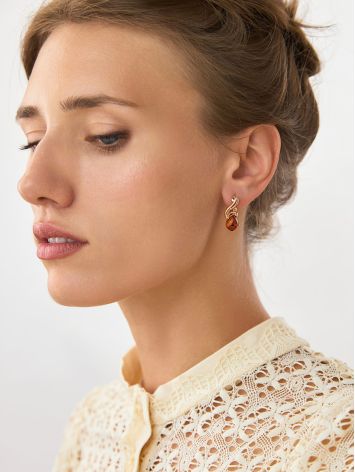 Chic Gold Plated Silver Amber Earrings The Swan, image , picture 3
