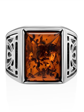 Filigree Silver Signet Ring With Cognac Amber The Cesar, Ring Size: 10 / 20, image , picture 4