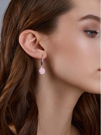 Rose Motif Silver And Spiny Oyster Shell Dangle Earrings, image , picture 3