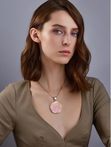 Chic Rose Motif Silver And Oyster Shell Pendant, image , picture 3