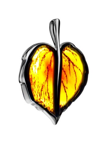 Luminous Leaf Motif Silver Amber Pendant, image , picture 4