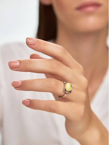 Stylish Silver Ring With Honey Amber The Saturn, Ring Size: 6 / 16.5, image , picture 4
