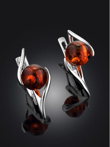 Round Cut Amber Earrings In Sterling Silver The Aldebaran, image , picture 2