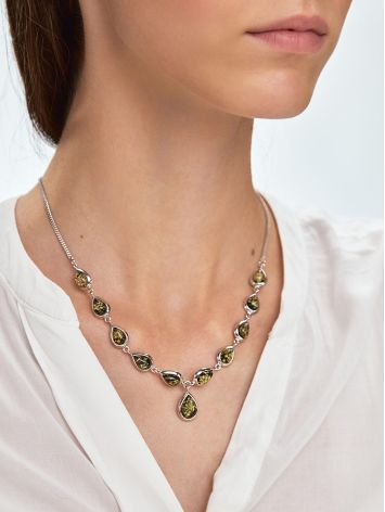 Refined Silver Necklace With Green Amber The Fiori, image , picture 4