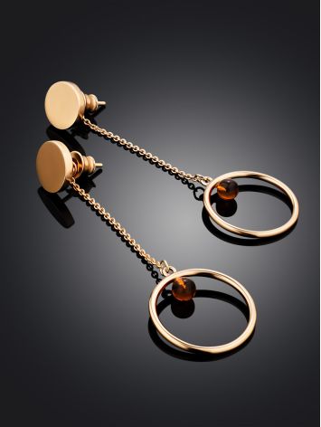 Refined Rose Gold-Plated Silver Chain Earrings With Amber The Palazzo, image , picture 2