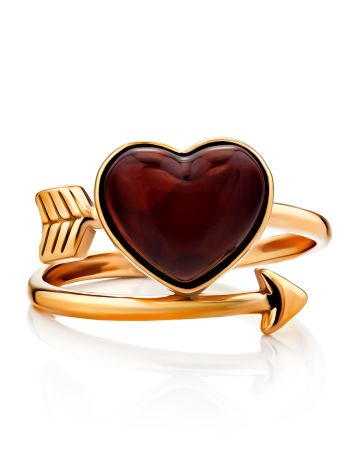 Cupid Ring With Cherry Amber Heart, Ring Size: 9 / 19, image , picture 4