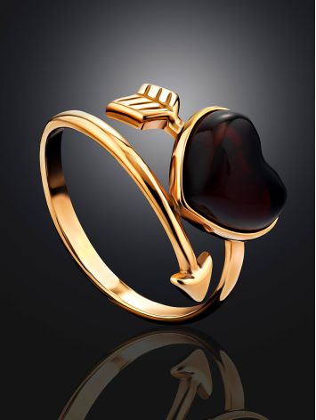 Cupid Ring With Cherry Amber Heart, Ring Size: 13 / 22, image , picture 2