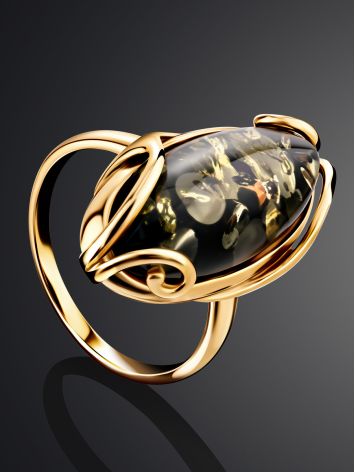 Bold Gold-Plated Ring With Green amber The Rococo, Ring Size: 5.5 / 16, image , picture 3