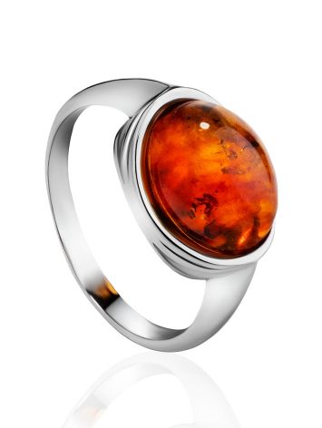 Lovely Cognac Amber Ring In Sterling Silver The Amigo, Ring Size: 6.5 / 17, image 